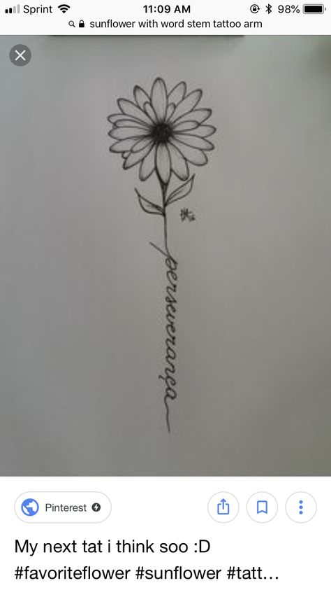 Sunflower Tattoo With Writing In Stem, Flower With Word Stem Tattoo, Grandad Tattoo, Gerber Daisy Tattoo, Stem Tattoo, Still I Rise Tattoo, Birthday Tattoo, Gerber Daisy, Daisy Tattoo