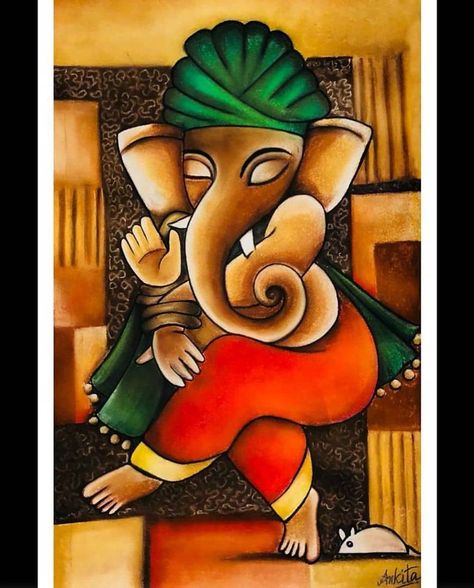 No photo description available. God Oil Pastel Art, Ganesh Oil Pastel Drawing, Ganesha Oil Pastel Drawings, Ganesha Oil Pastel, Arte Ganesha, Ganesha Artwork, Ganesh Art Paintings, Kerala Mural Painting, Buddha Art Painting