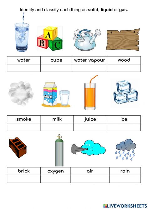 Solid Liquid Gas Worksheet, Workbook Layout, Free Science Worksheets, Solid Liquid Gas, States Of Matter Worksheet, 5th Grade Worksheets, Matter Worksheets, School Worksheets, Science Worksheets