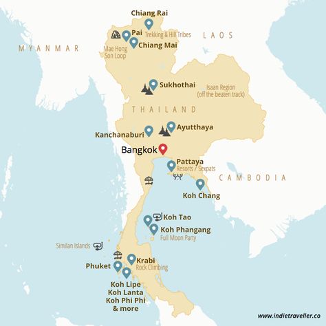 Thailand backpacking map Thailand Guide, Thailand Map, Backpacking Guide, Thai Islands, Backpacking South America, Thailand Adventure, Australia Backpacking, Thailand Backpacking, Thailand Travel Guide