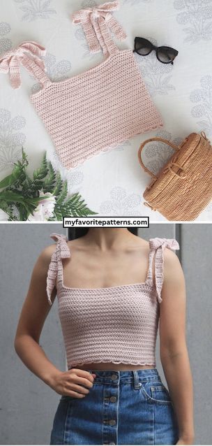 Free Crochet Crop Top with Tie Straps Pattern Crochet Shirt Easy, Crochet Tie Top Pattern Free, How To Crochet A Crop Top, Quick Crochet Patterns For Beginners, Free Crochet Patterns Tops, Crochet Shirt Tutorial, Crop Top Crochet Pattern Free, Crochet Summer Tops Free Patterns Easy, Crochet Straps For Tops