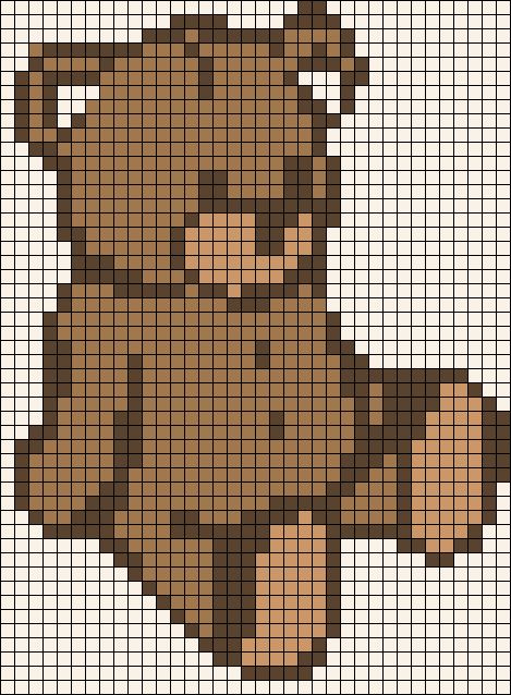 Bear Tapestry Crochet, Bear Pixel Pattern, Teddy Bear Alpha Pattern, Blanket Alpha Pattern, Pixel Art Pattern Aesthetic, Bear Grid Pattern, Crochet Pixel Grid Easy, Crochet Tapestry Grid Pattern, Pixel Grids For Crochet