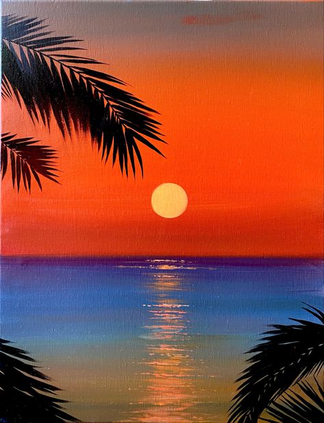 Oil painting on canvas “Hawaiian sunset” 14x18”. 2022. In stock. Aloha painting 🌴 Hawaii Sunset Painting, Hawaiian Sunset Painting, Sunset Painting Ideas Easy Simple, Sunset Painting Oil Paint, Beach And Sunset Painting, Sunset On A Beach Painting, Painting Of Sunset On Beach, Landscape Art Painting Easy, 14x18 Canvas Painting Ideas