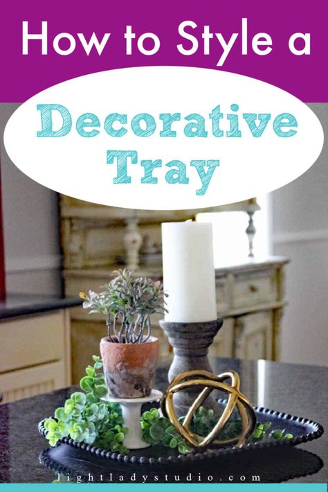 decorative-tray-on-kitchen-island How To Decorate A Tray On A Dining Table, Flat Tray Decorating Ideas, How To Decorate A Serving Tray, How To Decorate Trays Ideas, Oval Tray Decor Ideas, Outdoor Tray Decor Ideas, Rectangle Tray Decor Ideas Kitchen, Metal Tray Decor Ideas, Rectangle Tray Decor Ideas