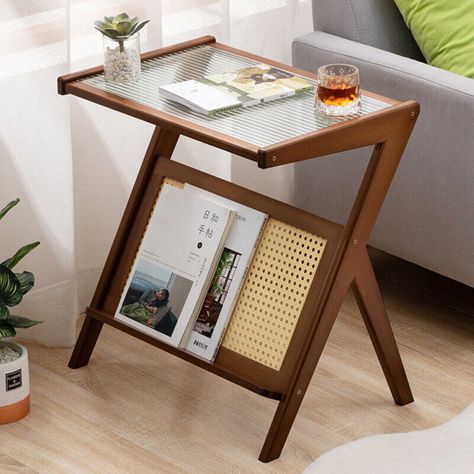 Bay Isle Home Tanya 22.05'' tall Glass Cross Legs End Table | Wayfair Elegant Living Room Furniture, Clear Coffee Table, Bamboo Coffee Table, Japanese Bamboo, Rattan Side Table, Bamboo Tea, Bamboo Table, Side Coffee Table, Corner Table