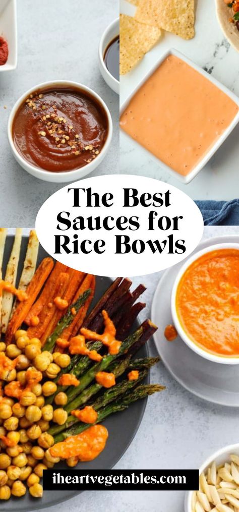 The best way to elevate your rice bowl is to add a flavorful sauce! These tasty condiments are the perfect thing to drizzle on top of any combination of veggies and grains. Dressing For Rice Bowl, Rice Bowl Sauce Ideas, Sauce For Rice And Veggies, Rice Bowl Sauce Recipes, Sauces For Rice Bowls, Veggie Bowl Sauce, Sauces For Rice, Rice Bowl Sauce, Burrito Sauce Recipe