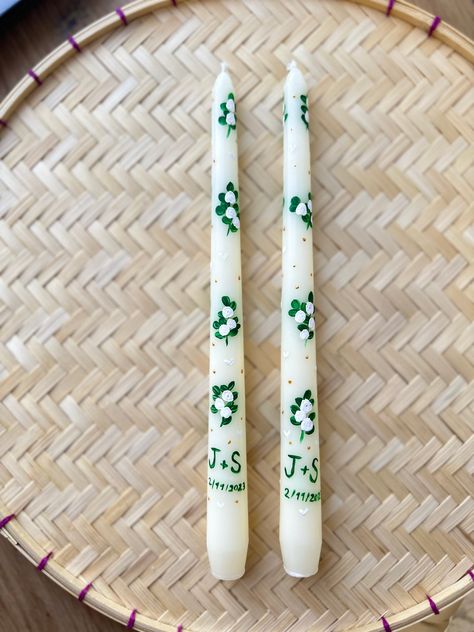 Painted Taper Candles, Floral Candles, Candle Painting, Anniversary Candle, Tapered Candles, Candle Stick Holder, Dinner Candles, Tiny Clothes, Gift Candle