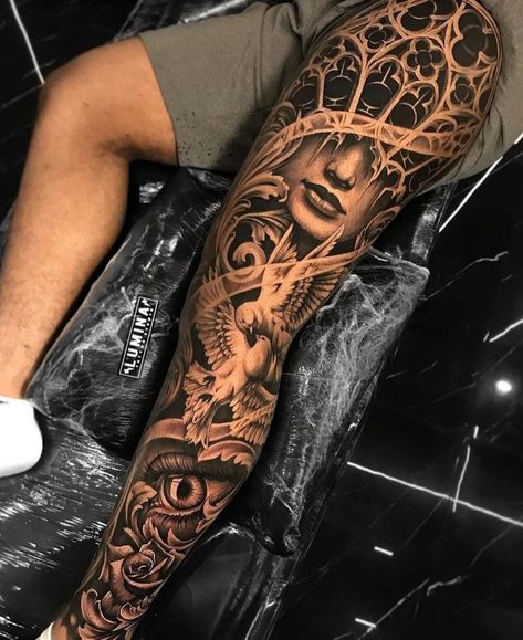 Partial Leg Sleeve Tattoo, Roman Leg Sleeve, Leg Sleeve Tattoo Male Ideas, Greek Leg Sleeve Tattoo, Full Leg Tattoos Men's, Greek Leg Tattoo, Negative Space Tattoo Sleeve, Shin Tattoo Men, Leg Sleeve Tattoo Male