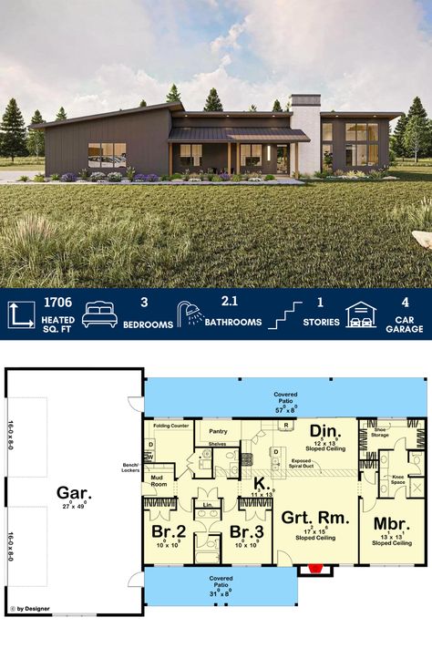 1700 Square Foot Modern Barndominium-Style House Plan Modern Barndominium, Barndominium Plans, House Plan Gallery, Barndominium Floor Plans, Jack And Jill Bathroom, Large Bathrooms, House Blueprints, Walk In Pantry, Barndominium