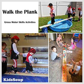 Arrgh pirates! Walk the plank gross motor skills activities and art ideas for preschools or daycare. Toddler Gross Motor Activities, Pirates Preschool, Gross Motor Skills Activities, Pirate Preschool, Pirate Week, Mermaid Pirate Party, Shark Craft, Walk The Plank, Pirate Activities