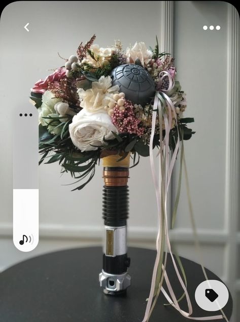 Lightsaber Wedding Bouquet, Star Wars Wedding Colors, Star Wars Wedding Bouquet, Lightsaber Bouquet, Star Wars Wedding Ideas, Wedding Star Wars, Star Wars Engagement, Renewal Vows, Star Wars Wedding Theme