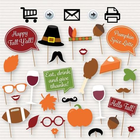 Fall Party Printable Photo Booth Props - Fall Party - Fall Photobooth Props - Thanksgiving Props - INSTANT DOWNLOAD - Party Printable Fall Photobooth, Thanksgiving Props, Printable Photo Booth Props, Photobooth Props Printable, Printable Photo Props, Pto Ideas, Friendsgiving Party, Photobooth Props, Bridal Shower Photos