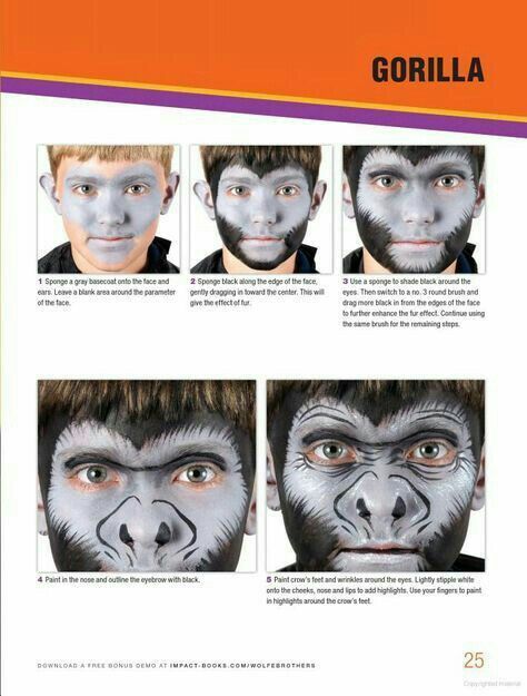 Gorilla Face Paint, Face Painting Ideas For Kids, Gorilla Face, Animal Face Paintings, Painting Ideas For Kids, Obličejové Masky, Face Painting Tips, Face Painting Ideas, Face Painting Tutorials