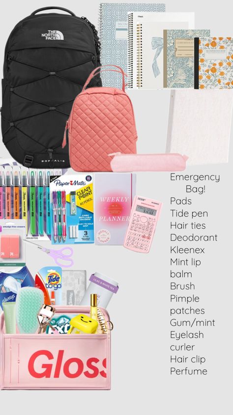 Back to school backpack inspo! What’s In My Backpack Back To School, Whats In My Backpack For School, High School Backpack Essentials, First Day Of School Backpack, School Backpack Organization, Bible Accessories, Back To School Haul, Middle School Essentials, Back To School List