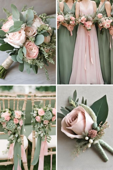 Stunning Sage Green and Pink Wedding Color Ideas for Your Special Day - Francisca's Bridal Sage Green And Ivory Wedding Tables, Winter Wedding Bouquet Pink, Wedding Color Schemes Spring Pink, Green And Blush Wedding Theme, Forest Green And Pink Wedding, Dusty Rose And Sage Green Wedding Theme, Sage Green And Pink Wedding, Sage Green And Blush Wedding, Verde Sage