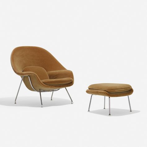 EERO SAARINEN, Womb chair and ottoman | Wright20.com Eero Saarinen Chair, Saarinen Chair, Saarinen Womb Chair, Interior Design History, Montana Furniture, Womb Chair, Vitra Design, Eero Saarinen, Scandi Design