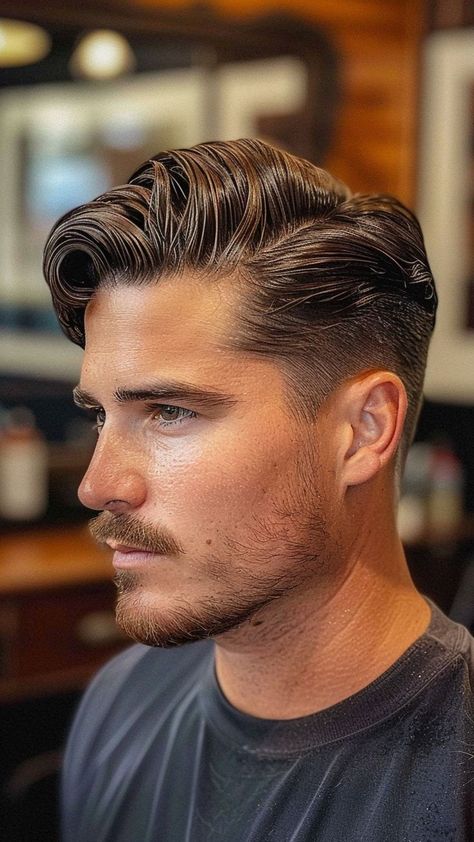 #haircut #hair #hairstyle #haircolor #hairstyles #barber #barbershop #hairstylist #barberlife #fade #balayage #hairdresser #barbershopconnect #style #fashion #beauty #barbers #hairgoals #barberlove #wahl #hairsalon #beard #menshair #salon #blonde #barbering #longhair #instahair #makeup #haircare Slicked Back Mens Hair, Men’s Comb Over, Fade Comb Over Men, Long Hair Comb Over Men, Men’s Long Hairstyles Slick Back, Men’s Faded Combover, Medium Slick Back Hair Men, Mens Hair Long On Top, Men’s Slicked Back Undercut