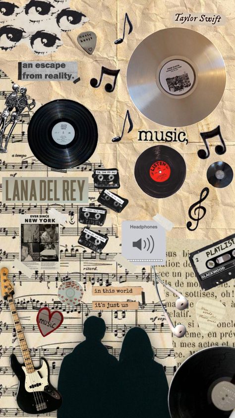 Musical Astethic, Music Themed Artwork, Music Theme Scrapbook, Music Wallpaper Collage, Singing Aesthetic Wallpaper, Scrapbook Music Ideas, Music Themed Wallpaper, Music Background For Editing, Music Astethic