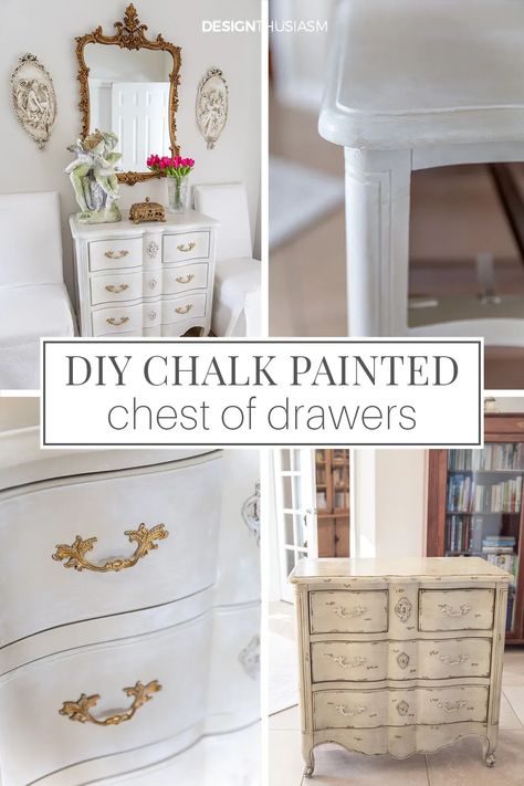 Have you got a reproduction piece of chalk painted furniture that looks more forced than timeworn? See how to upgrade a painted chest of drawers. Chalk Paint Chest Of Drawers Ideas, Painted Hope Chest With 2 Drawers, Painted Antique Chest Of Drawers, Modern Parisian Decor, French Country Home Interiors, Modern French Farmhouse Decor, Modern French Country Decorating, Folk Painted Chest Of Drawers, French Country Interior