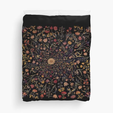 "Medieval Flowers on Black" Duvet Cover by bloomingvine | Redbubble Medieval Flowers, Flowers Tapestry, Black Duvet, Matching Family Shirts, Black Duvet Cover, Flower Tapestry, Disney World Shirts, Family Shirts Matching, Up House