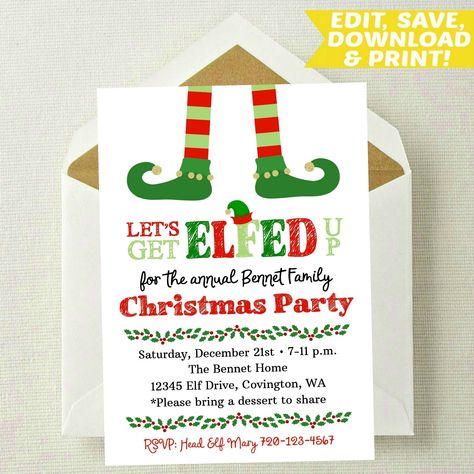 Elf Christmas Party, Xmas Party Invitations, Onesie Party, Xmas Invitations, Vintage Circus Party, Cookie Exchange Party, Family Christmas Party, Christmas Party Invitation, Holiday Invitations