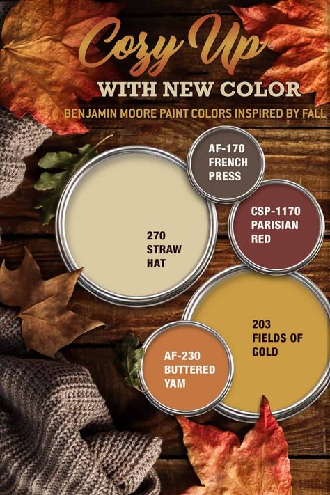 Cozy Up With New Color: Ben Moore Paint - Wilco Farm Stores Cabin Paint Colors, Fall Paint Colors, Benjamin Moore Paint Colors, House Color Palettes, Color Schemes Colour Palettes, Paint Colors Benjamin Moore, House Color Schemes, Benjamin Moore Paint, Paint Color Palettes