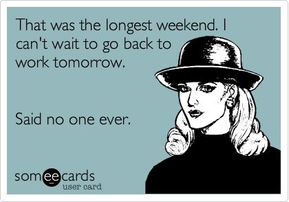 That was the longest weekend. I can't wait to go back to work tomorrow. Said no one ever. Snoopy Bathroom, Humor Birthday, Nursing Quotes, Jealousy Quotes, Katt Williams, Birthday Memes, Drunk Humor, Funny Ecards, Play Hard To Get