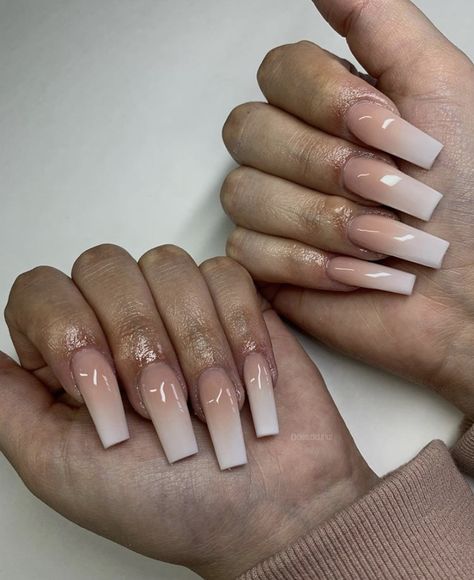 acrylic nails, natural color, tapered square, ombre, medium long length Ombre Chrome Nails, Acrylic Nails Natural, Ballerina Acrylic Nails, Natural Acrylic Nails, Tapered Square Nails, Square Nail Designs, Ombre Acrylic Nails, Simple Acrylic Nails, Short Square Acrylic Nails