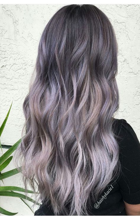 Lavender Grey Hair Balayage, Ash Lavender Hair Balayage, Silver Violet Hair, Silver Purple Hair Balayage, Milk Tea Grey Hair, Silver Lavender Hair Balayage, Lilac Balayage Brunettes, Ash Purple Balayage, Lavender Ash Hair