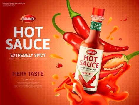 Chili Pepper Sauce, Spices Packaging, 광고 디자인, Food Menu Design, Red Chili Peppers, Food Advertising, Graphic Design Ads, Food Poster Design, Food Ads