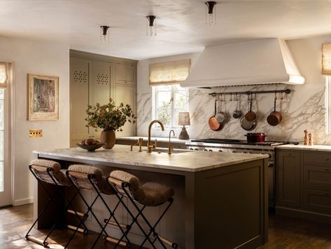 A Spanish Home With Subdued Glamour | Lark & Linen Interior Design and Lifestyle Blog Handmade Tiles Bathroom, Spanish Cottage, Kitchen With An Island, Orange Furniture, Hollywood Hills Homes, Renovation Budget, Farrow And Ball Paint, Compact Kitchen, Spanish House