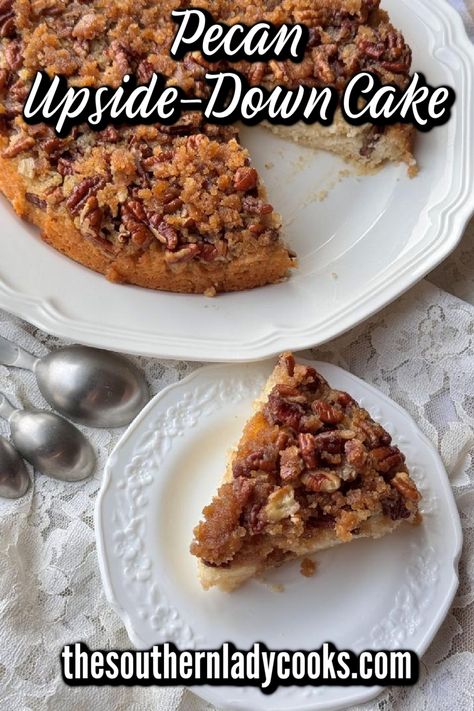 Pecan upside-down cake recipe is perfect for a small group or gathering. Easy with just a few ingredients. Moist and delicious with no mixer needed to make this treat. Pecan Upside Down Cake, Best Grill Recipes, Picnic Potluck, Southern Lady Cooks, Two Layer Cakes, Cakes Pastries, Quick Dessert, Friends Food, Southern Lady