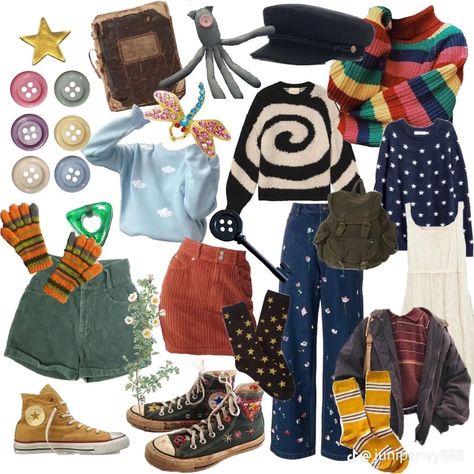 Muppetcore Outfits, Cluttercore Fashion, Nerdcore Fashion, Whimsicore Outfits, Cluttercore Outfit, Coraline Outfit Aesthetic, Coraline Aesthetic Outfit, Funky Aesthetic Outfits, Coraline Inspired Outfit