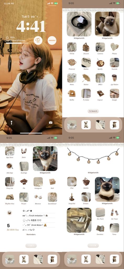 Brown Theme Phone, Phone Themes Brown, Brown Ios Theme, Cat Phone Theme, Brown Ios Layout, Brown Phone Theme, Ios Phone Theme, Wallpaper Reference, Brown Ios