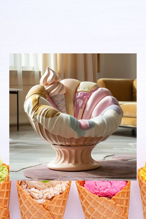 Indulge in the charm of ice cream chairs and sprinkle some fun into your home decor! 🍭✨ Explore our collection for a scoop of whimsy. #IceCreamChairs #WhimsicalFurniture #HomeDecor #InteriorInspiration Whimsical Chairs, Ice Cream Chairs, Toy Chests, Candy Buffet Tables, Sundae Bar, Themed Cafes, Whimsical Furniture, Chair Designs, Candy Sprinkles