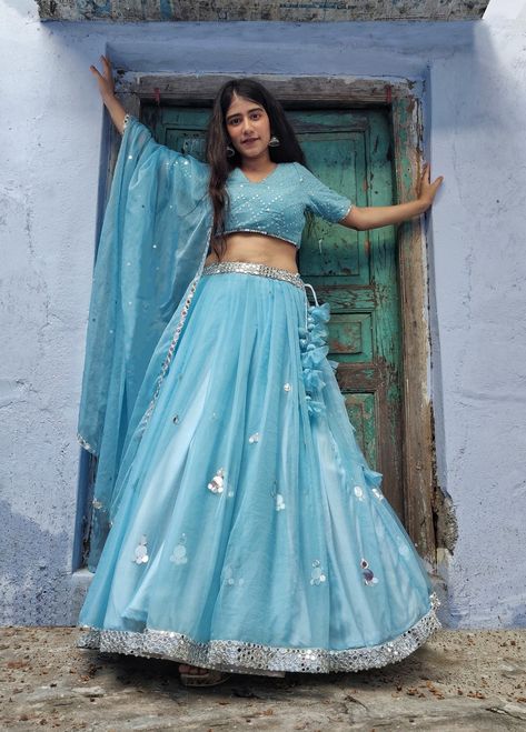 Blue Organza Lehenga, Sky Blue Lehenga, Blue Organza, Organza Lehenga, Blue Lehenga, Banquet Dresses, Lehenga Choli, Lehenga, Cute Dresses