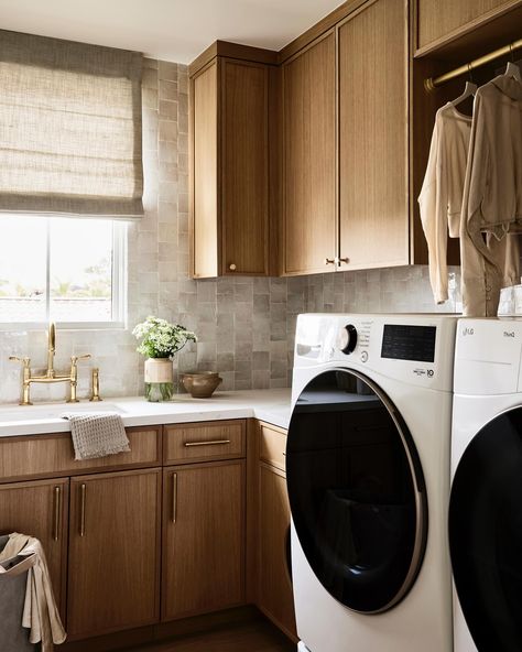 22 • Instagram White Oak Laundry Room, Lindye Galloway, Laundry Room Ideas Small Space, Beige Cabinets, Laundry Room Lighting, Light Wood Cabinets, Laundry Room Ideas, Staining Cabinets, Modern Mountain Home