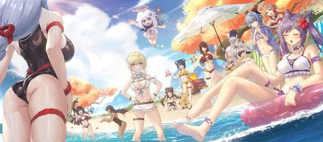 Artist: LinReplica on Twitter Woman On Beach, Summer Beach Party, Hu Tao, Beach Umbrella, Girls Party, Beach Babe, Image Boards, Beach Party, Amazing Stories