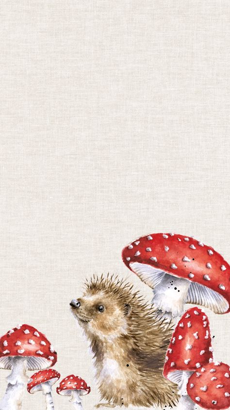 Hedgehog Phone Wallpaper, Wallpapers Mushroom, Mushroom Phone Wallpaper, Cute Wallpapers For Phone, Cute Phone Wallpapers, Tea Room Design, Hedgehog Illustration, Wallpapers For Phone, Mushroom Wallpaper