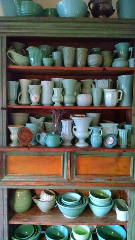 Our farm grows and sells not only vegetables, fruits and herbs, but flowers are a huge part of our business-and it is growing.     I have... Vintage Pottery Display, Mccoy Pottery Vases, Pottery Display, Weller Pottery, Vase Collection, Pottery Vases, Pottery Collection, Green Pottery, Antique Pottery