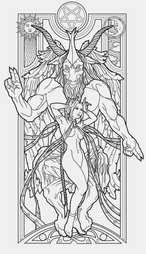 Baphomet Drawing, Witch Coloring Pages, Adult Colouring Printables, Coloring Designs, Adult Coloring Designs, Adult Colouring Pages, Colouring Printables, Adult Coloring Book Pages, Desenho Tattoo