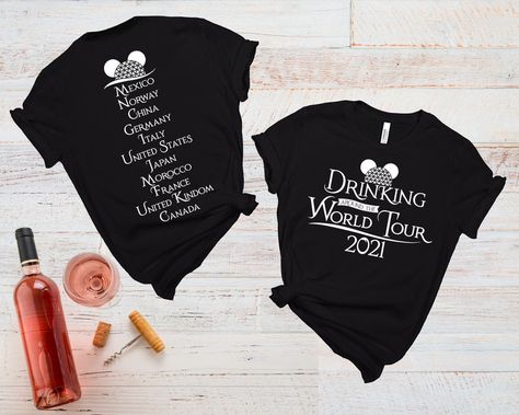 Epcot Disney Shirts, Disney Drinking Around The World, Drinking Around The World Shirt, Disney Shopping List, Epcot Drinking Around The World, Disney Shirts For Women, Cute Disney Shirts, Family Disney Shirts Matching, Disney Attire