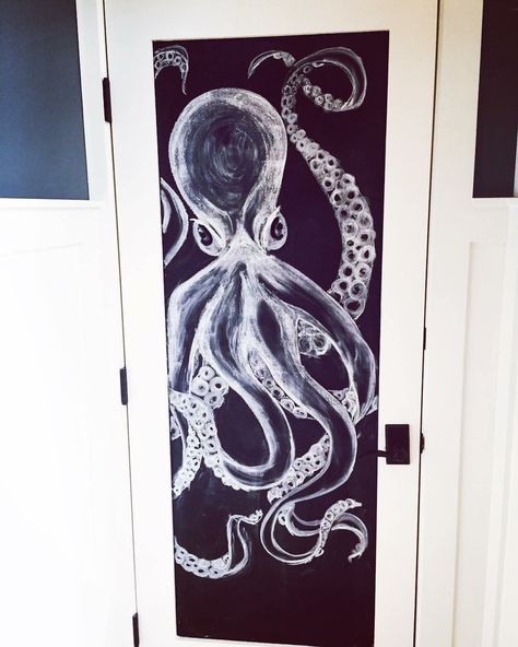 Underwater Chalkboard Art, Sea Chalkboard Art, Ocean Chalkboard Art, Chalk Octopus, Thanksgiving Chalkboard Art, Thanksgiving Chalkboard, Chalk Markers Art, Paint Door, Chalkboard Door