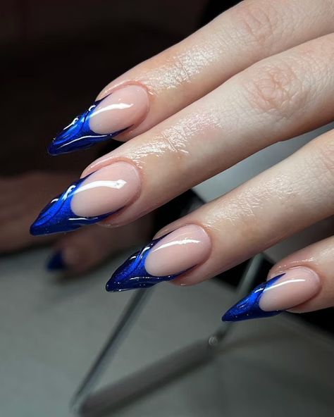 Scorpio Zodiac Nails, Blue Chrome French Tip, Blue Chrome French Tip Nails, Blue Nails Design, Zodiac Nails, Chrome French Tip, Blue Stiletto Nails, Tip Manicure, French Tip Manicure