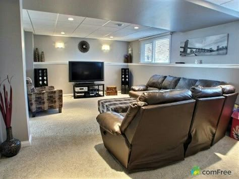 Split Level Bi- level  basement living room Split Level Basement, Split Level Ideas, Cheap Basement Ideas, Raised Ranch Remodel, Split Level Remodel, Split Level Home, Raised Ranch, Small Family Room, Ranch Remodel