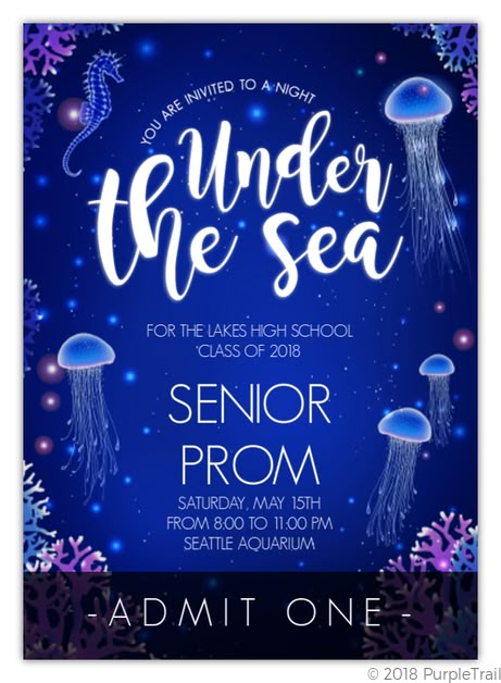 Under The Sea Prom, Prom Invitations, School Dance Themes, Prom Tickets, Glowing Jellyfish, Nautical Baby Shower Invitations, Prom Themes, Underwater Theme, Baby Shower Invitations Design