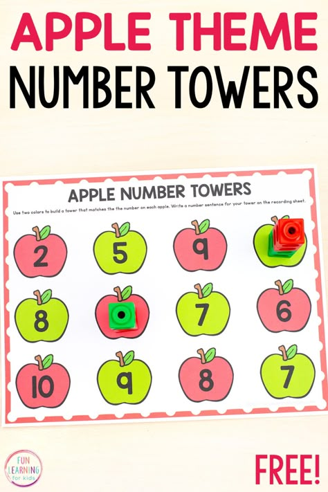 Apple Math Preschool, Apple Centers, Apple Math Centers, Math Apple Activities, Preschool Apples, Tens Frame, Preschool Apple Theme, Apple Kindergarten, Apple Week