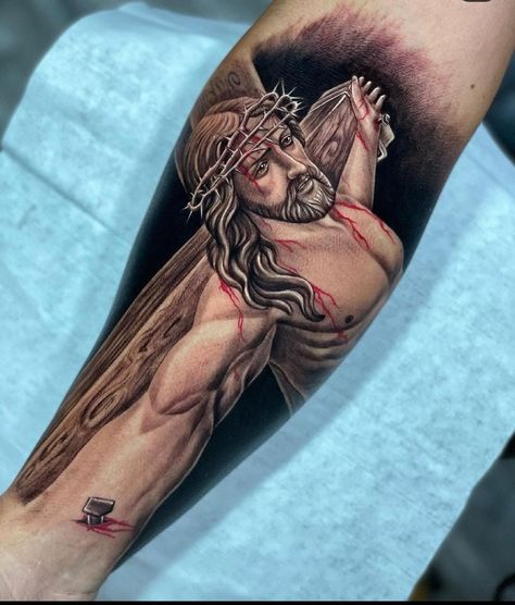 Tattoos For Women Aesthetic, Tattoos Spanish, God Tattoos For Women, Jesus Tattoo On Arm, Jesus Forearm Tattoo, Jesus Hand Tattoo, Jesus On Cross Tattoo, Jesus Tattoo Sleeve, Tattoo Jesus