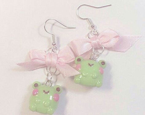 Cute Kawaii Jewelry, Mushroom Frog, Frog Earrings, Clay Diy Projects, Kawaii Jewelry, Cute Polymer Clay, Kawaii Accessories, Clay Jewelry Diy, Diy Clay Crafts