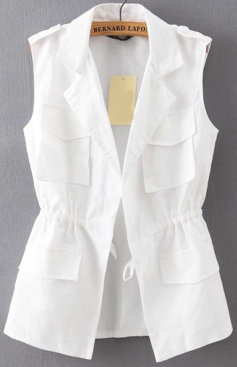 Celana Jogger Wanita, Sewing Blouses, Mode Kimono, White Vest, Trendy Fashion Tops, Edgy Outfits, Sleeveless Vest, Blouse Styles, Fashion Tops